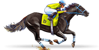 Imagen de un caballo de carrera con la B del logo de Betcris en la manta en el caballo